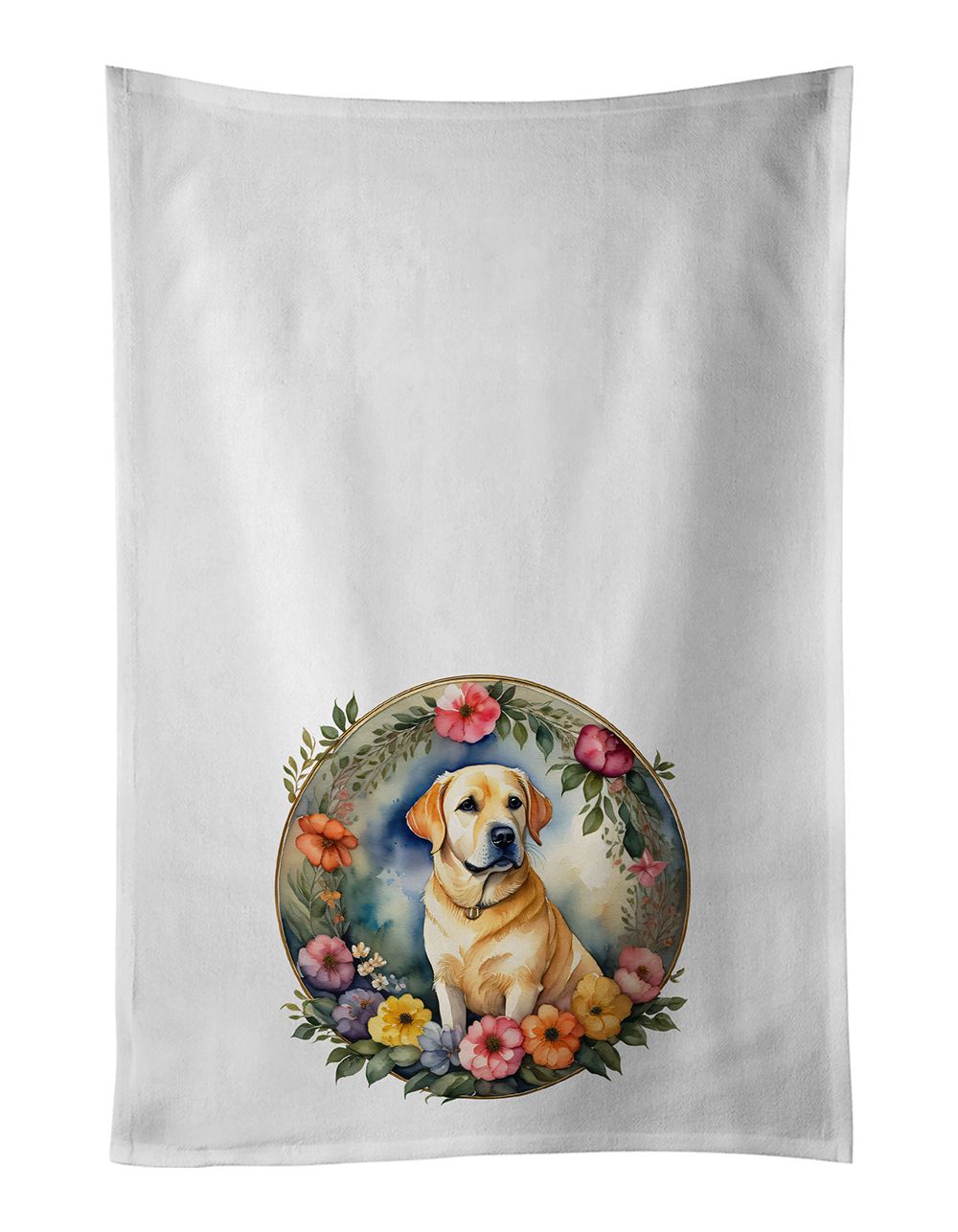 Yellow Labrador Retriever and Flowers Kitchen Towel Set of 2 White Dish Towels Decorative Bathroom Hand towel for Hand, Face, Ha