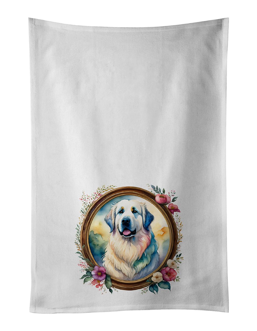 Great Pyrenees and Flowers Kitchen Towel Set of 2 White Dish Towels Decorative Bathroom Hand towel for Hand, Face, Hair, Yoga, T