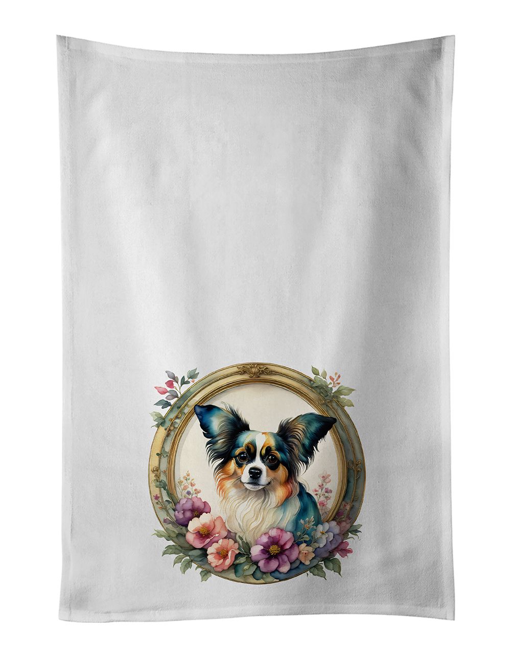 Papillon and Flowers Kitchen Towel Set of 2 White Dish Towels Decorative Bathroom Hand towel for Hand, Face, Hair, Yoga, Tea, Di