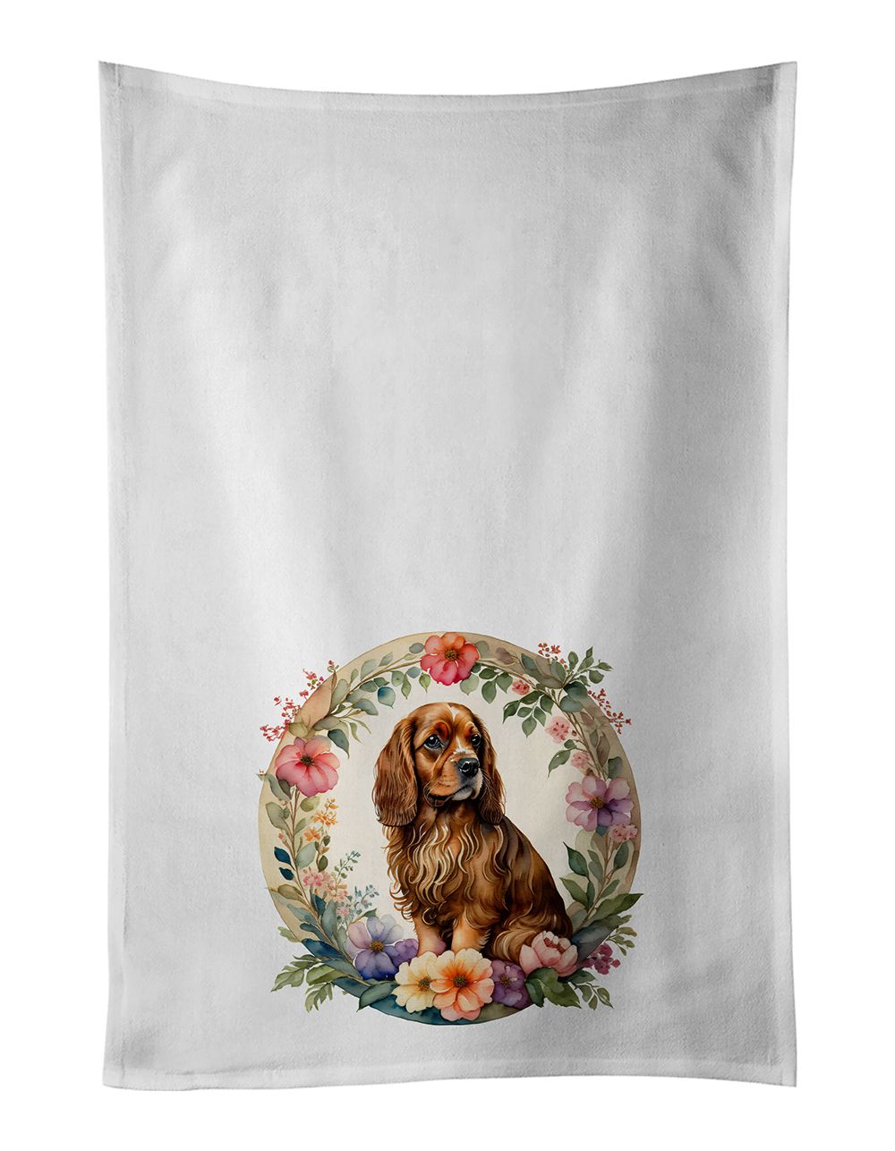 Sussex Spaniel and Flowers Kitchen Towel Set of 2 White Dish Towels Decorative Bathroom Hand towel for Hand, Face, Hair, Yoga, T