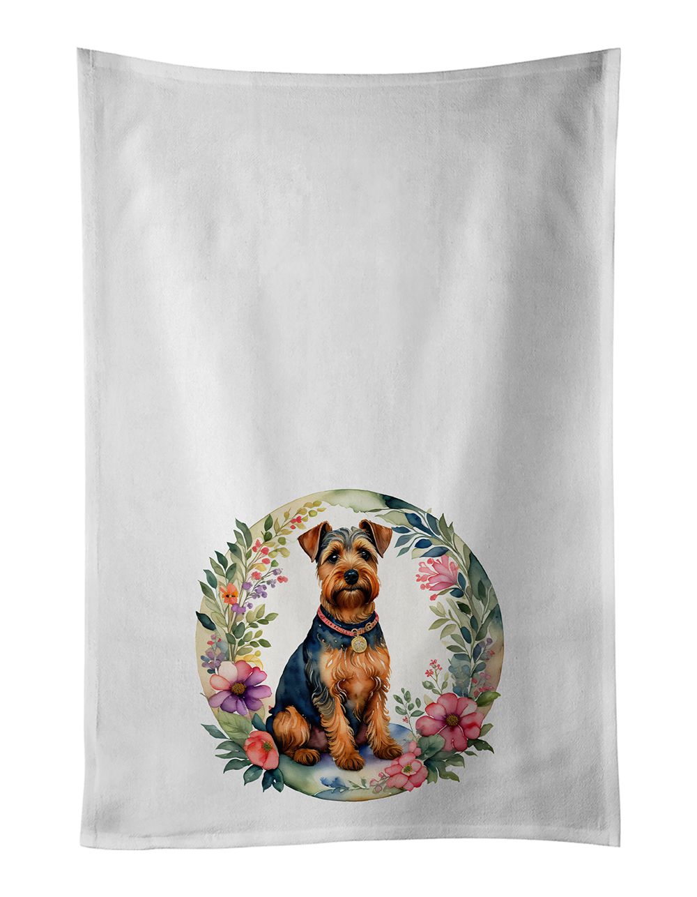 Welsh Terrier and Flowers Kitchen Towel Set of 2 White Dish Towels Decorative Bathroom Hand towel for Hand, Face, Hair, Yoga, Te
