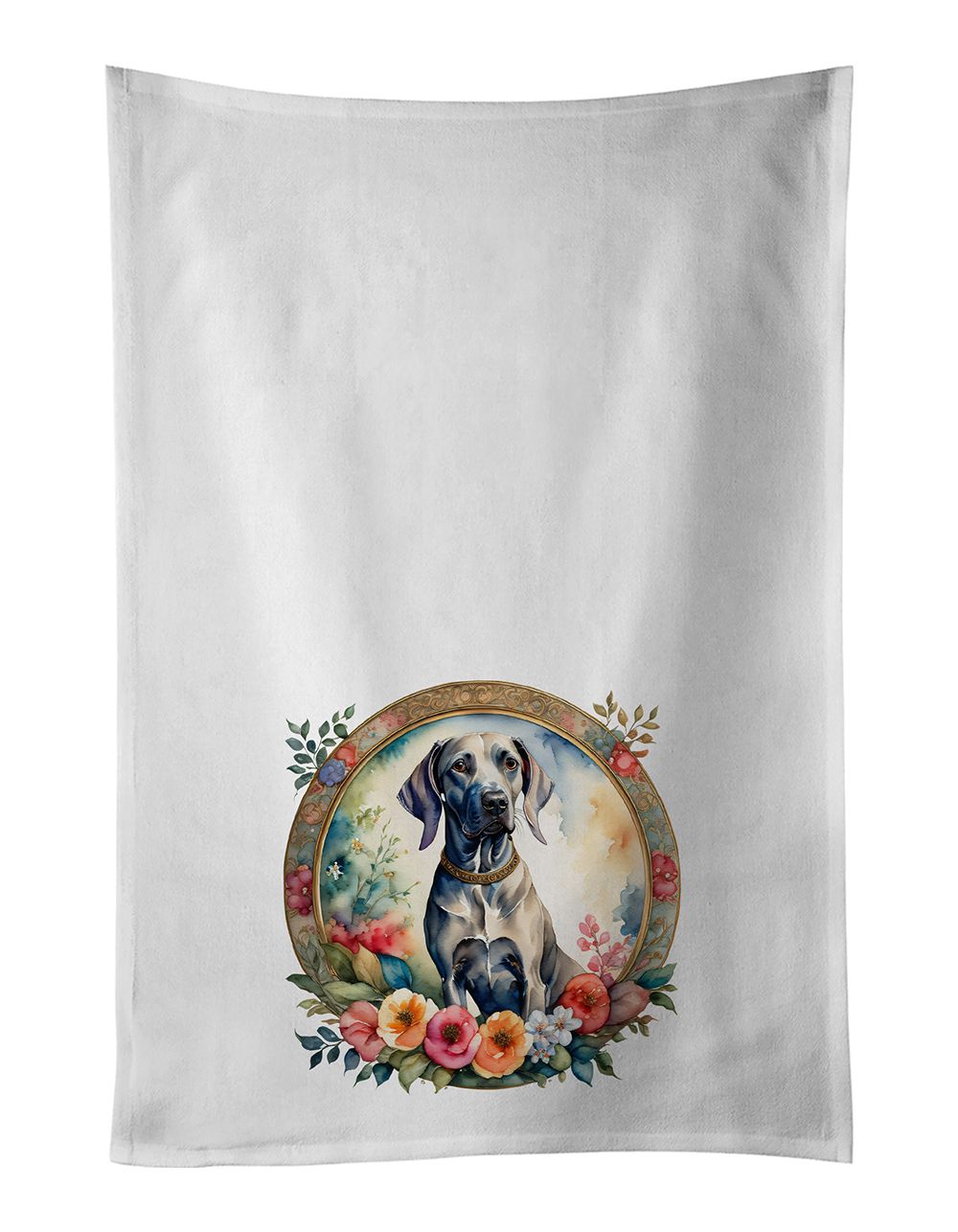Weimaraner and Flowers Kitchen Towel Set of 2 White Dish Towels Decorative Bathroom Hand towel for Hand, Face, Hair, Yoga, Tea, 