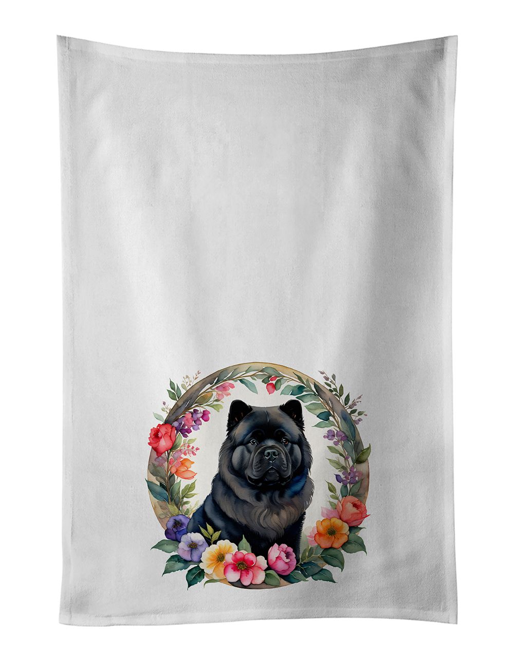 Black Chow Chow and Flowers Kitchen Towel Set of 2 White Dish Towels Decorative Bathroom Hand towel for Hand, Face, Hair, Yoga, 