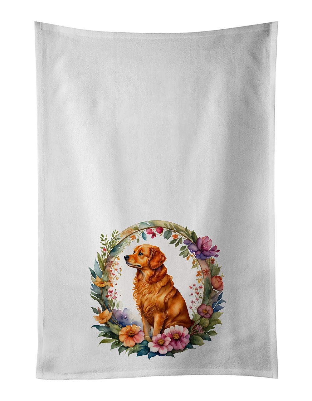 Nova Scotia Duck Tolling Retriever and Flowers Kitchen Towel Set of 2 White Dish Towels Decorative Bathroom Hand towel for Hand,