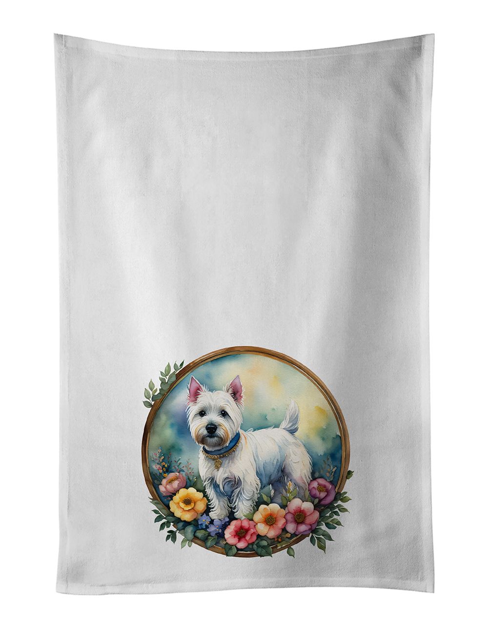Westie and Flowers Kitchen Towel Set of 2 White Dish Towels Decorative Bathroom Hand towel for Hand, Face, Hair, Yoga, Tea, Dish