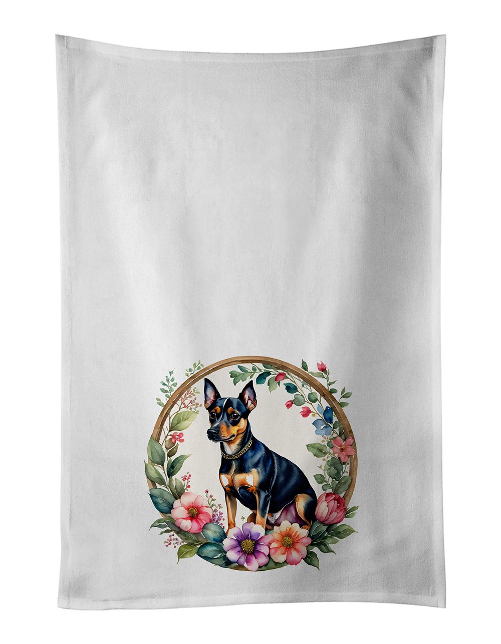 Miniature Pinscher and Flowers Kitchen Towel Set of 2 White Dish Towels Decorative Bathroom Hand towel for Hand, Face, Hair, Yog