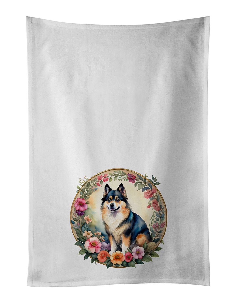 Finnish Lapphund and Flowers Kitchen Towel Set of 2 White Dish Towels Decorative Bathroom Hand towel for Hand, Face, Hair, Yoga,