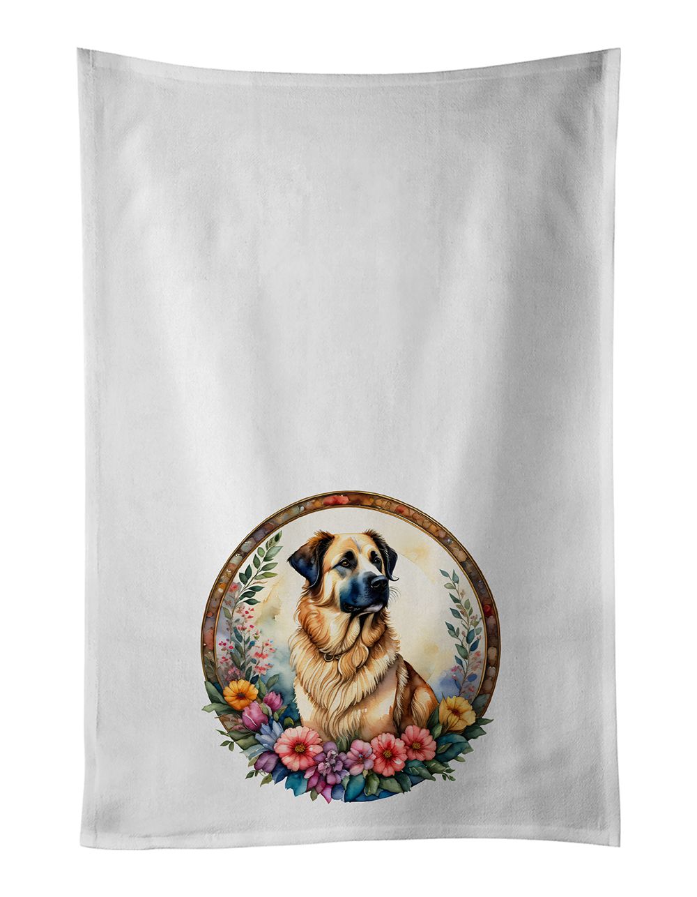 Anatolian Shepherd Dog and Flowers Kitchen Towel Set of 2 White Dish Towels Decorative Bathroom Hand towel for Hand, Face, Hair,