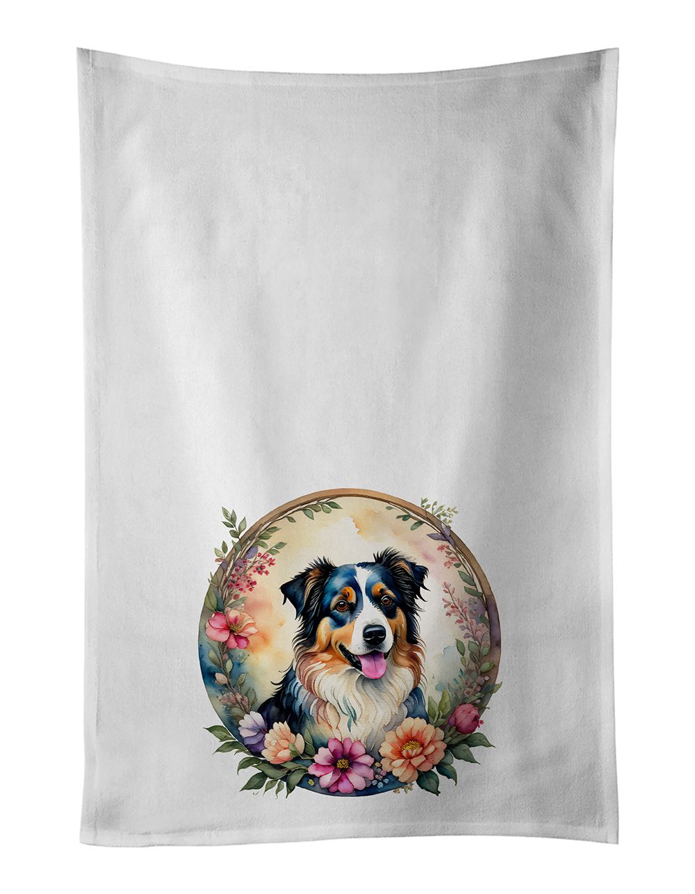 Australian Shepherd and Flowers Kitchen Towel Set of 2 White Dish Towels Decorative Bathroom Hand towel for Hand, Face, Hair, Yo