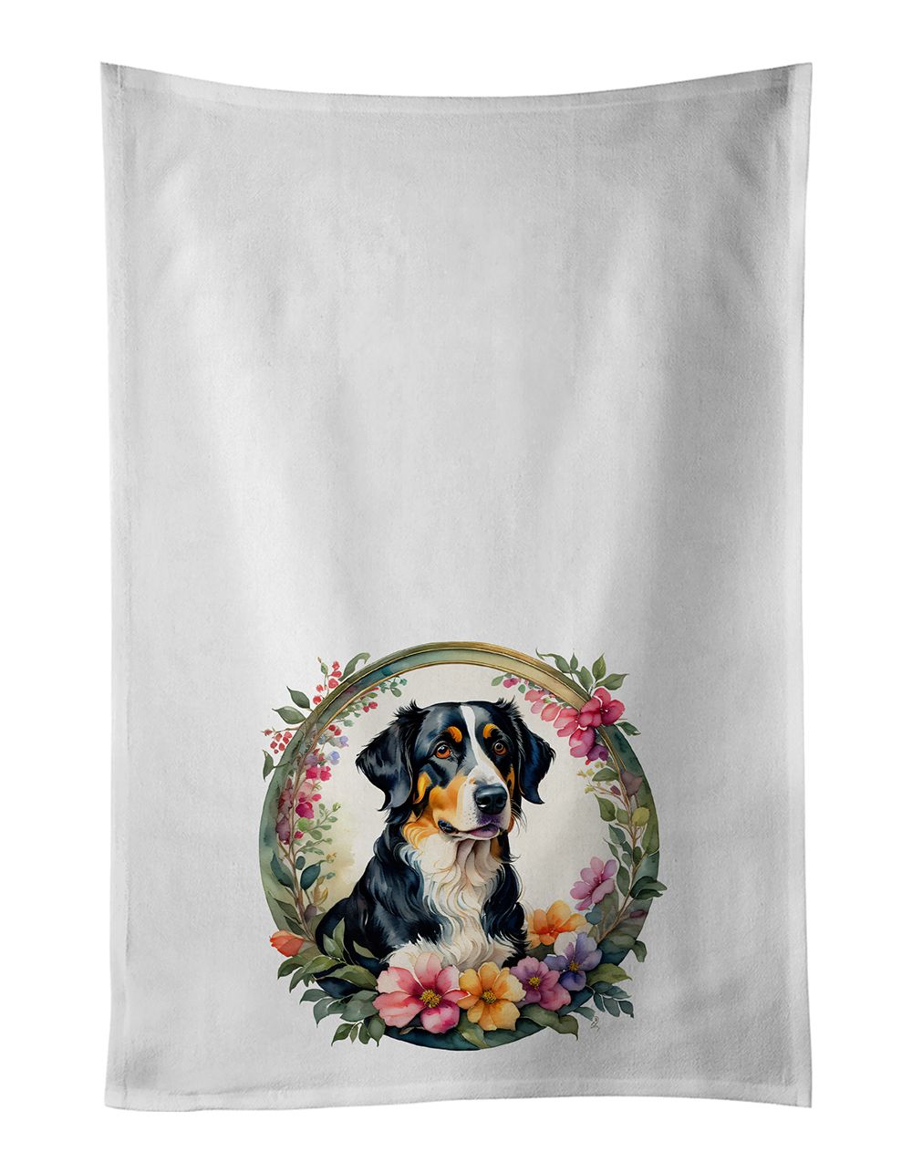 Appenzeller Sennenhund and Flowers Kitchen Towel Set of 2 White Dish Towels Decorative Bathroom Hand towel for Hand, Face, Hair,
