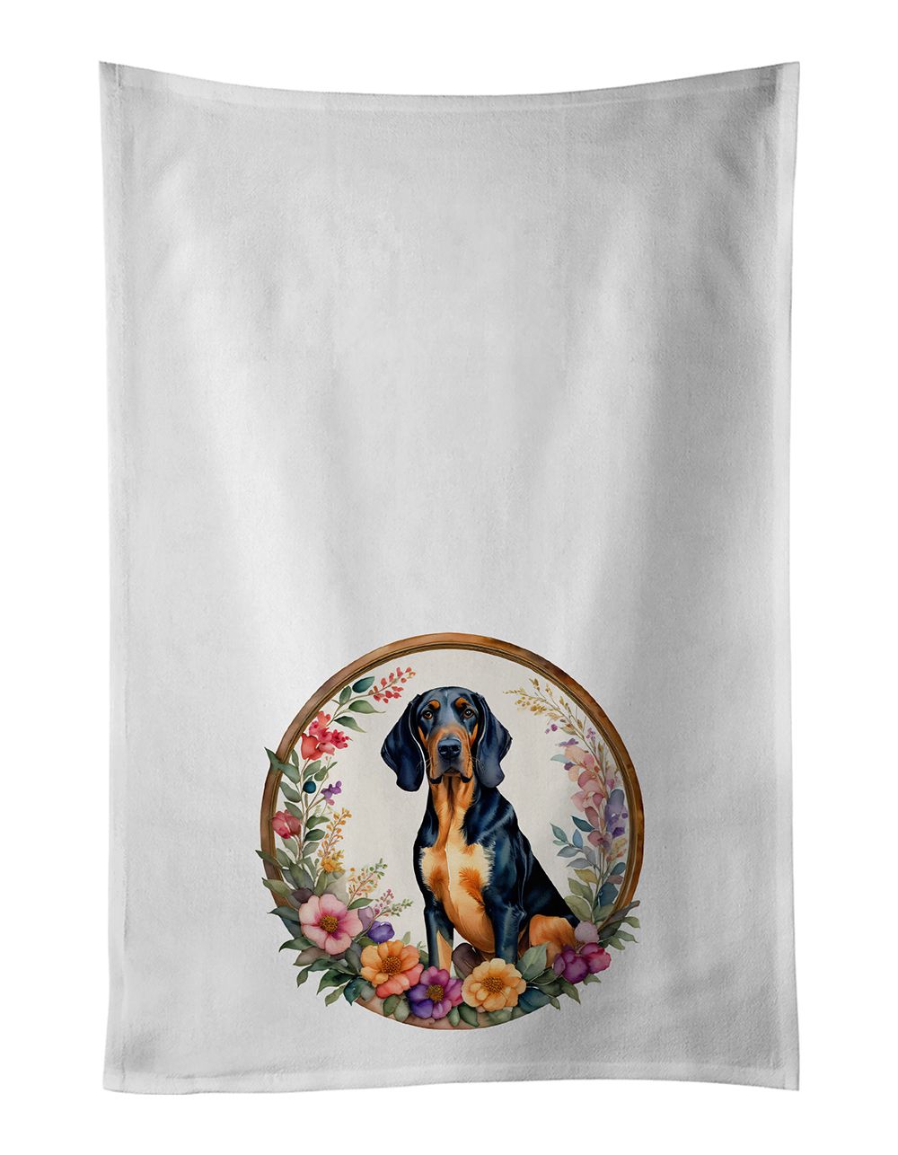 Coonhound and Flowers Kitchen Towel Set of 2 White Dish Towels Decorative Bathroom Hand towel for Hand, Face, Hair, Yoga, Tea, D