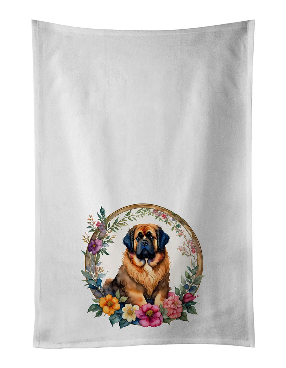Tibetan Mastiff and Flowers Kitchen Towel Set of 2 White Dish Towels Decorative Bathroom Hand towel for Hand, Face, Hair, Yoga, 