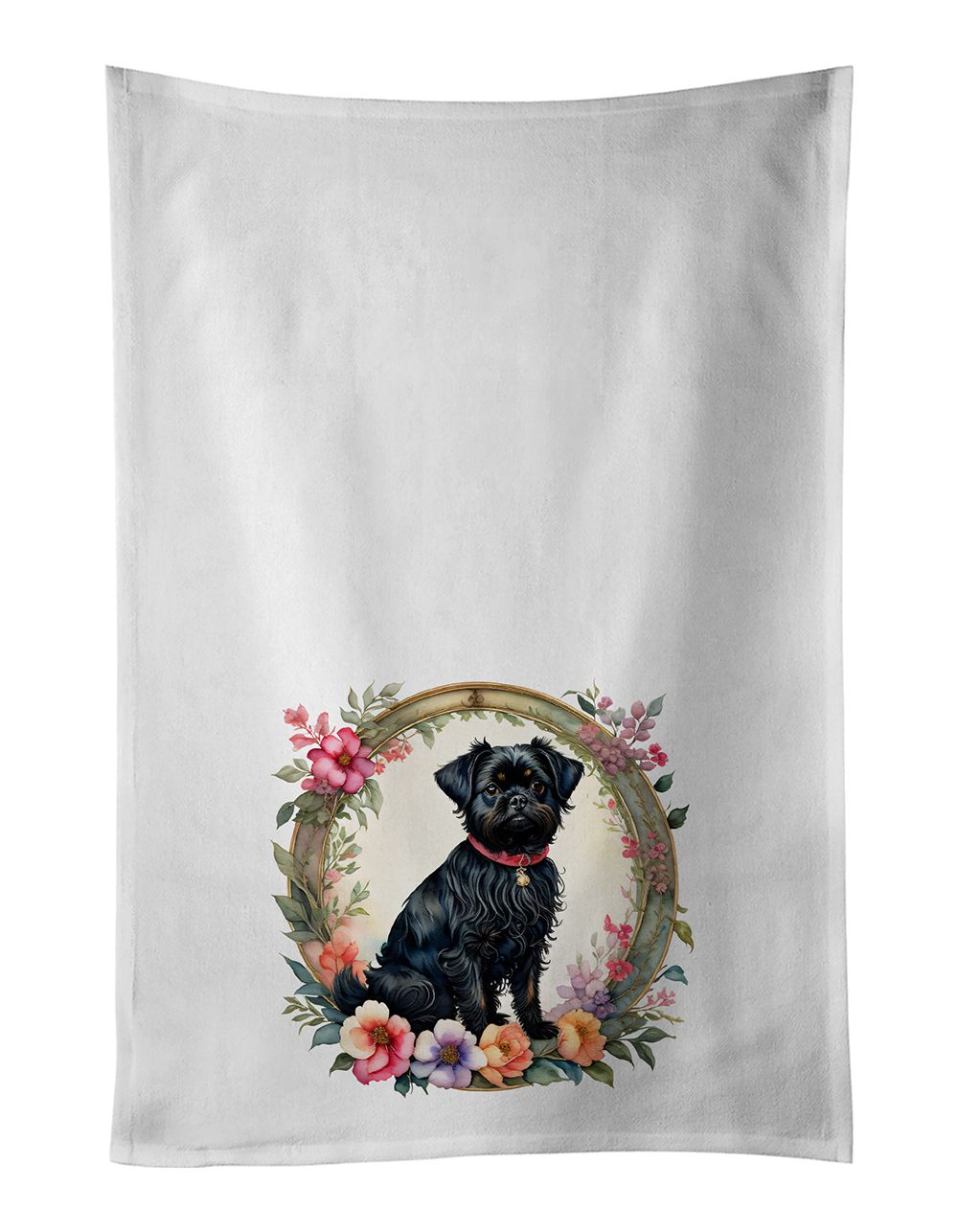 Affenpinscher and Flowers Kitchen Towel Set of 2 White Dish Towels Decorative Bathroom Hand towel for Hand, Face, Hair, Yoga, Te