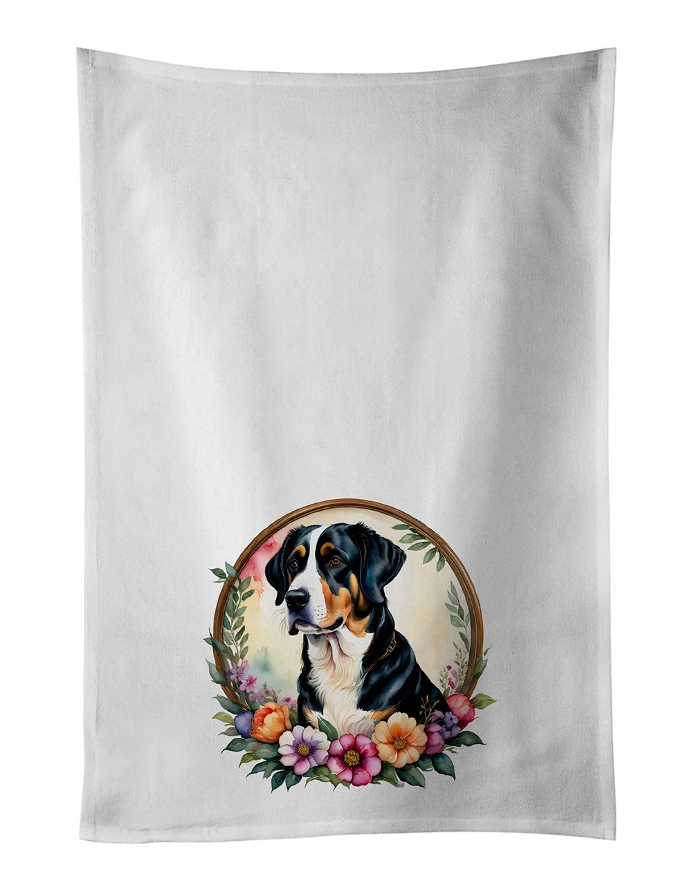 Greater Swiss Mountain Dog and Flowers Kitchen Towel Set of 2 White Dish Towels Decorative Bathroom Hand towel for Hand, Face, H