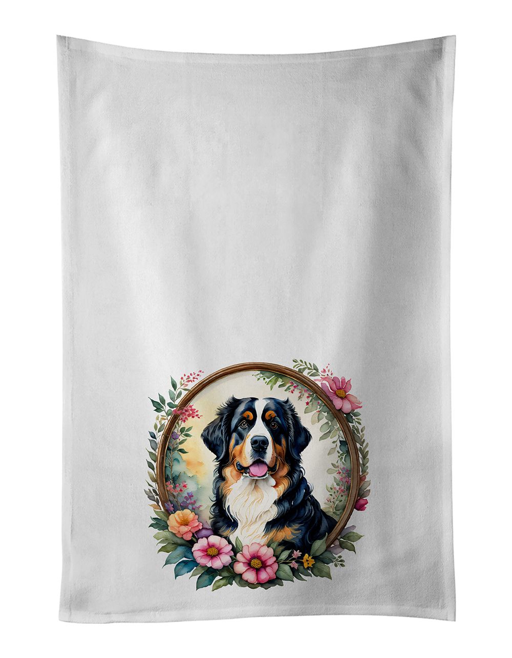 Bernese Mountain Dog and Flowers Kitchen Towel Set of 2 White Dish Towels Decorative Bathroom Hand towel for Hand, Face, Hair, Y