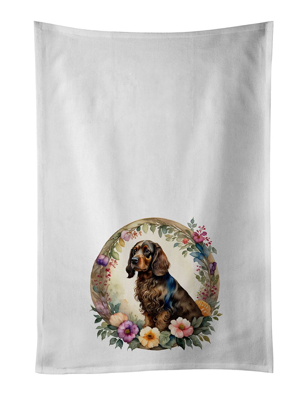 Field Spaniel and Flowers Kitchen Towel Set of 2 White Dish Towels Decorative Bathroom Hand towel for Hand, Face, Hair, Yoga, Te