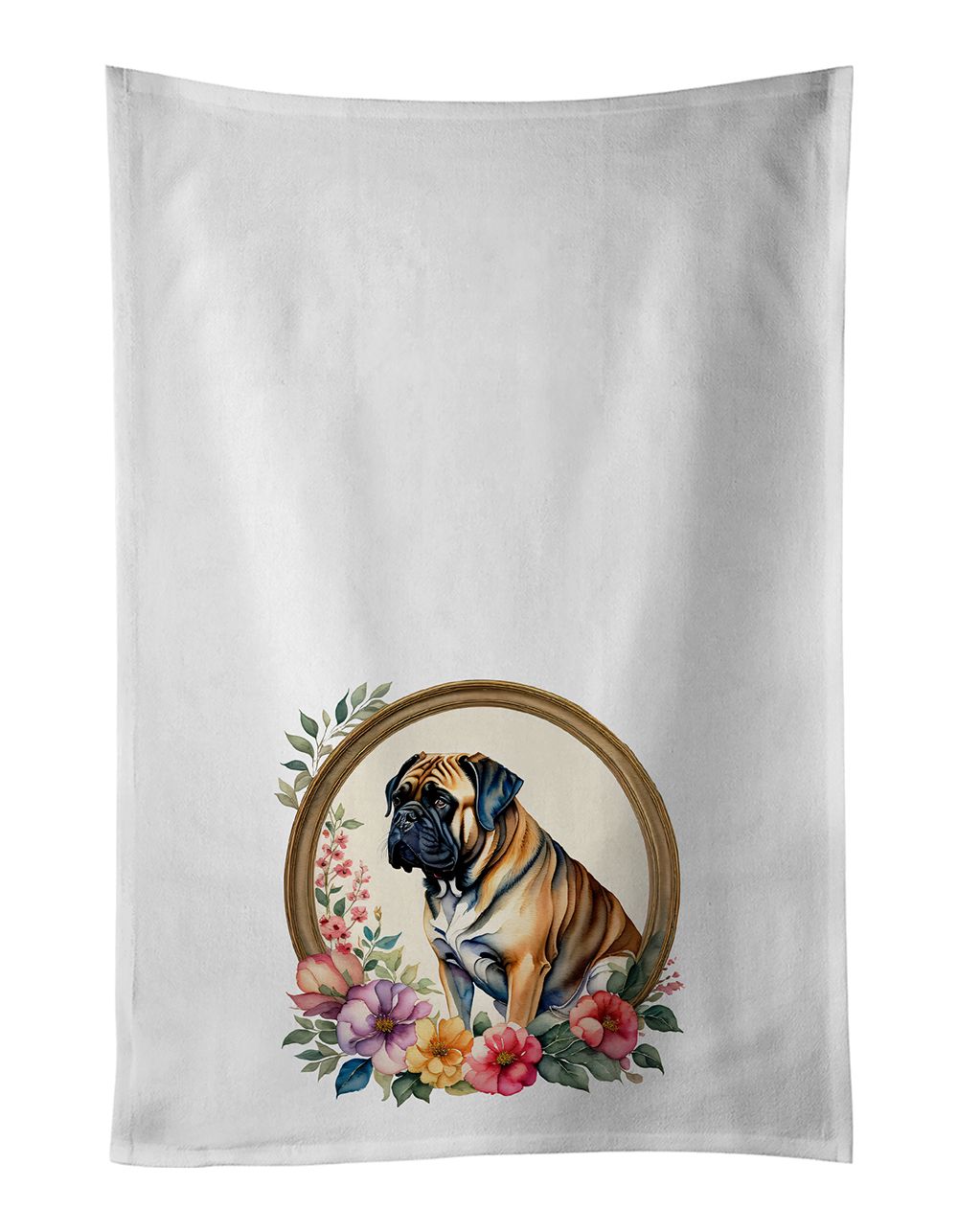 Mastiff and Flowers Kitchen Towel Set of 2 White Dish Towels Decorative Bathroom Hand towel for Hand, Face, Hair, Yoga, Tea, Dis