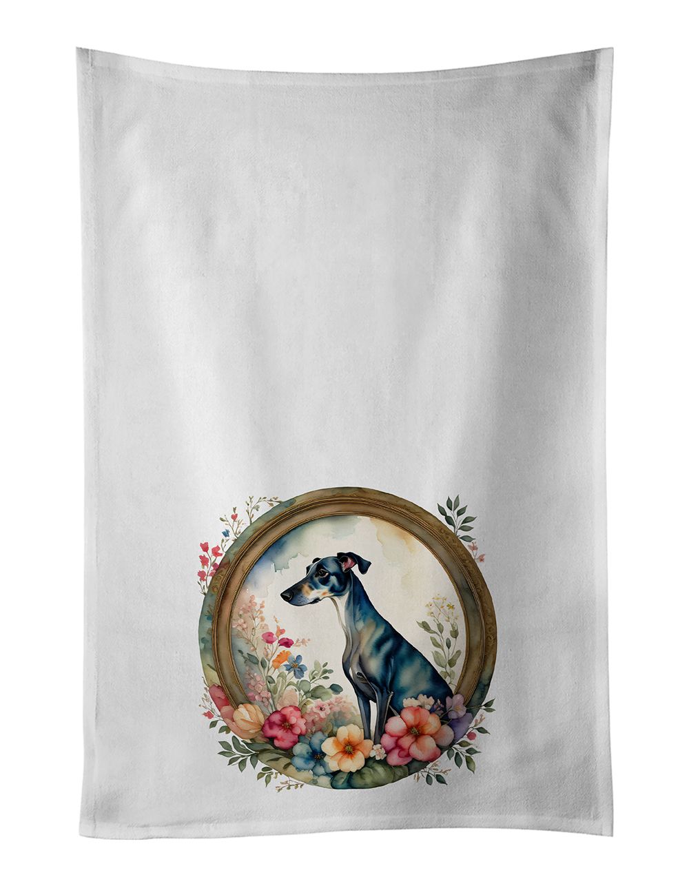 Greyhound and Flowers Kitchen Towel Set of 2 White Dish Towels Decorative Bathroom Hand towel for Hand, Face, Hair, Yoga, Tea, D
