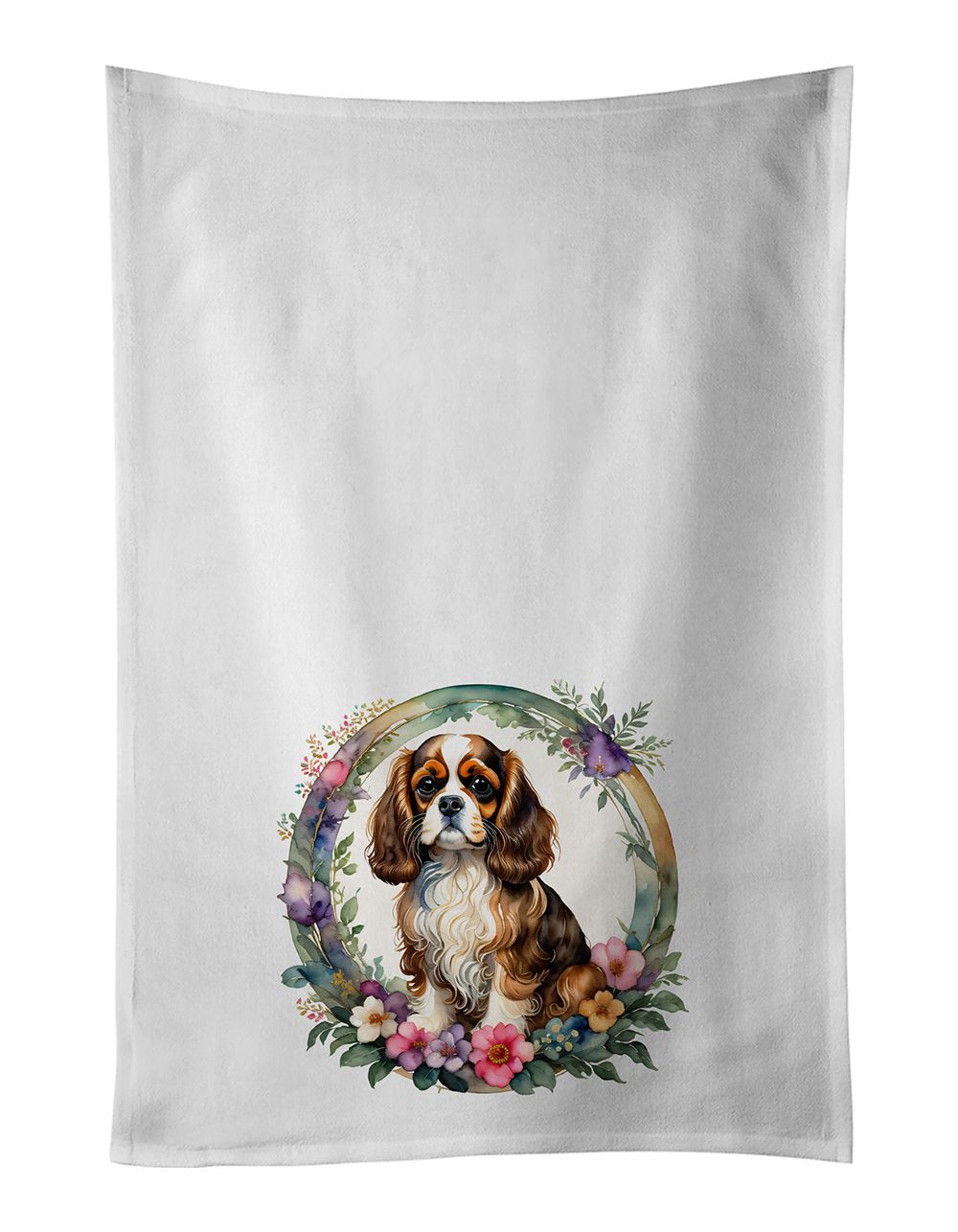 Cavalier Spaniel and Flowers Kitchen Towel Set of 2 White Dish Towels Decorative Bathroom Hand towel for Hand, Face, Hair, Yoga,