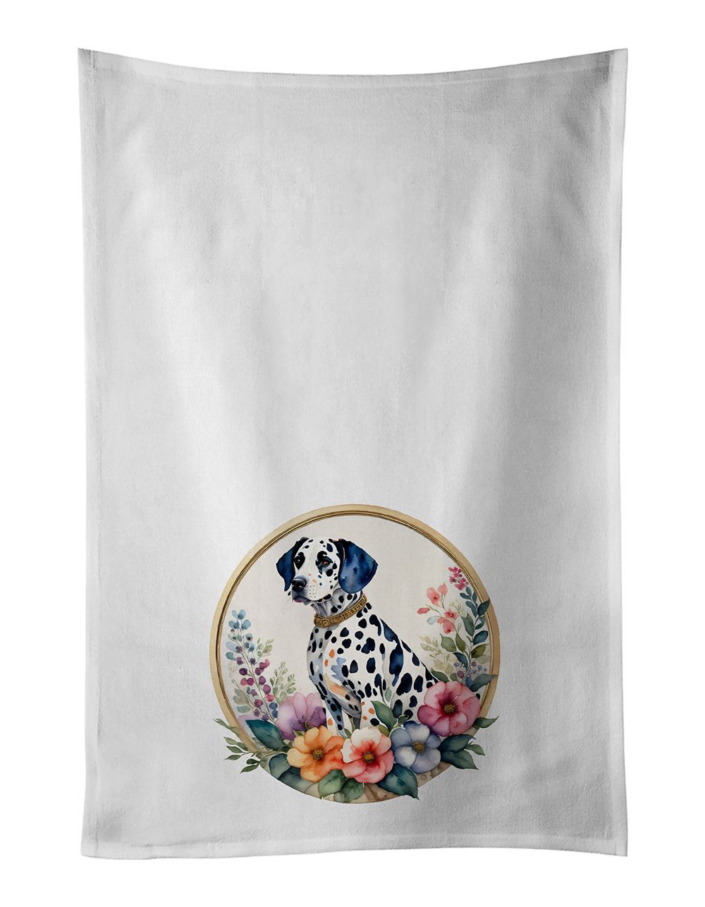 Dalmatian and Flowers Kitchen Towel Set of 2 White Dish Towels Decorative Bathroom Hand towel for Hand, Face, Hair, Yoga, Tea, D