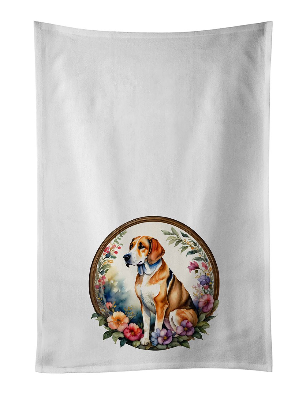 American Foxhound and Flowers Kitchen Towel Set of 2 White Dish Towels Decorative Bathroom Hand towel for Hand, Face, Hair, Yoga