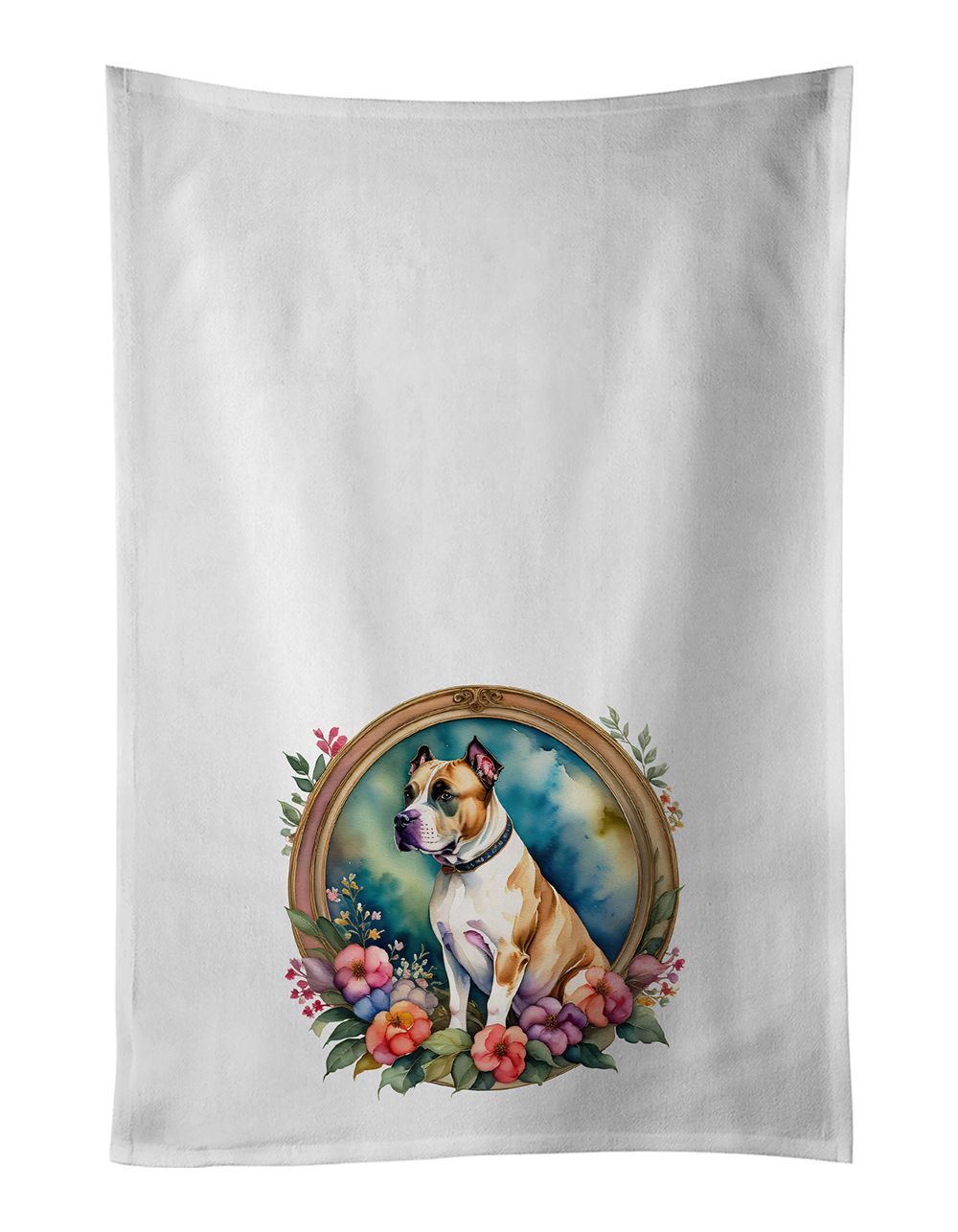American Staffordshire Terrier and Flowers Kitchen Towel Set of 2 White Dish Towels Decorative Bathroom Hand towel for Hand, Fac