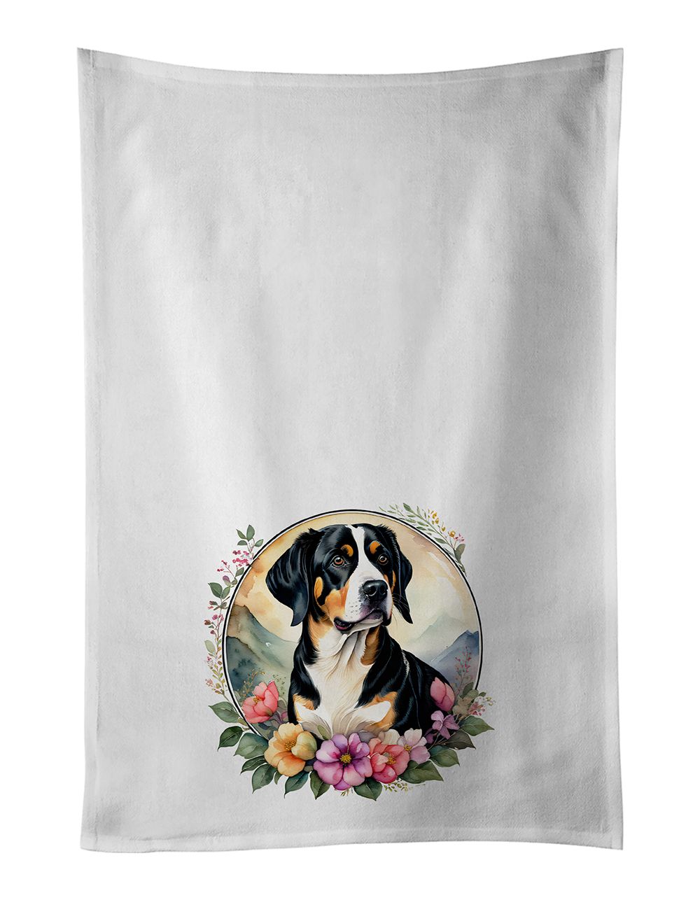 Entlebucher Mountain Dog and Flowers Kitchen Towel Set of 2 White Dish Towels Decorative Bathroom Hand towel for Hand, Face, Hai
