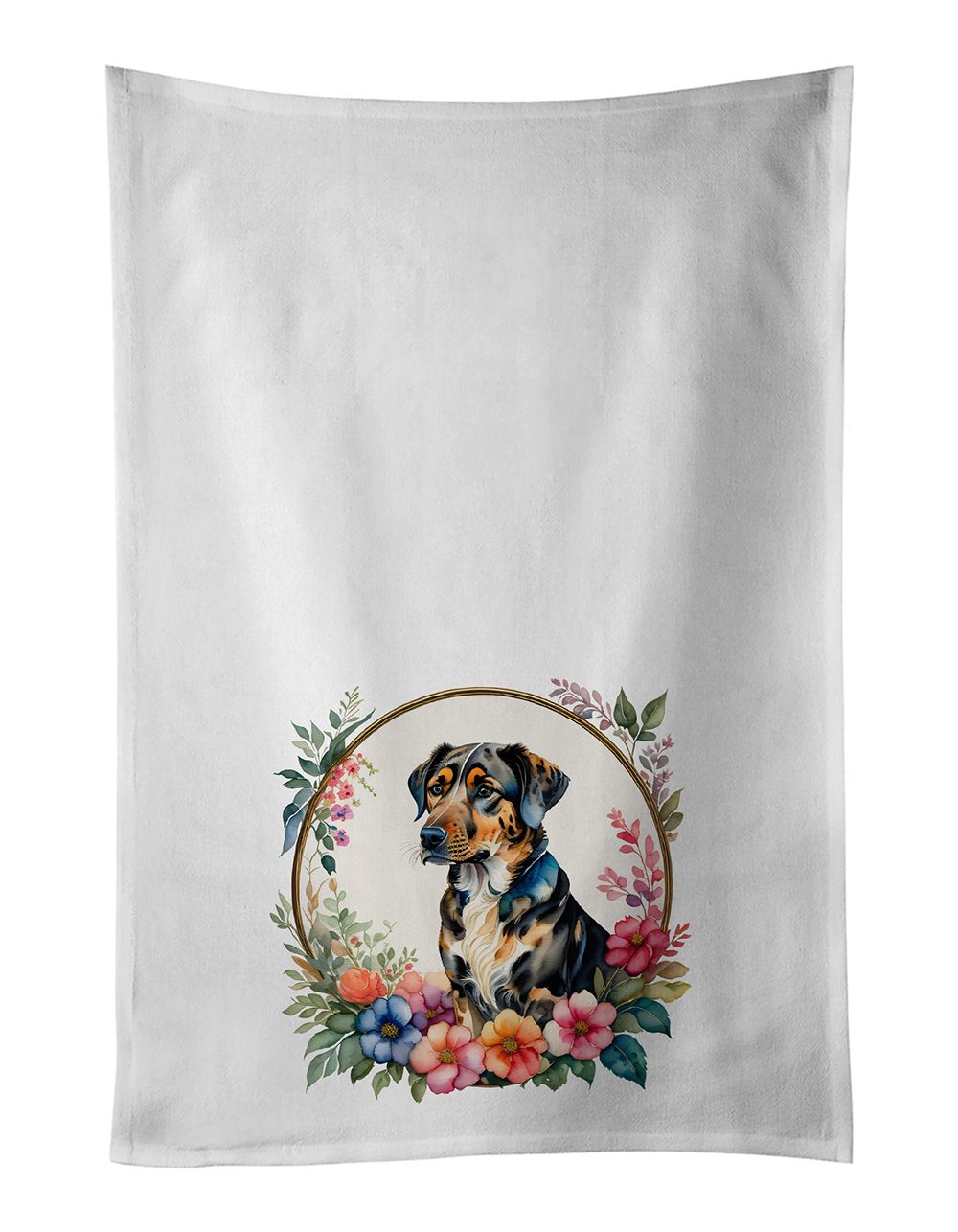 Catahoula Leopard Dog and Flowers Kitchen Towel Set of 2 White Dish Towels Decorative Bathroom Hand towel for Hand, Face, Hair, 