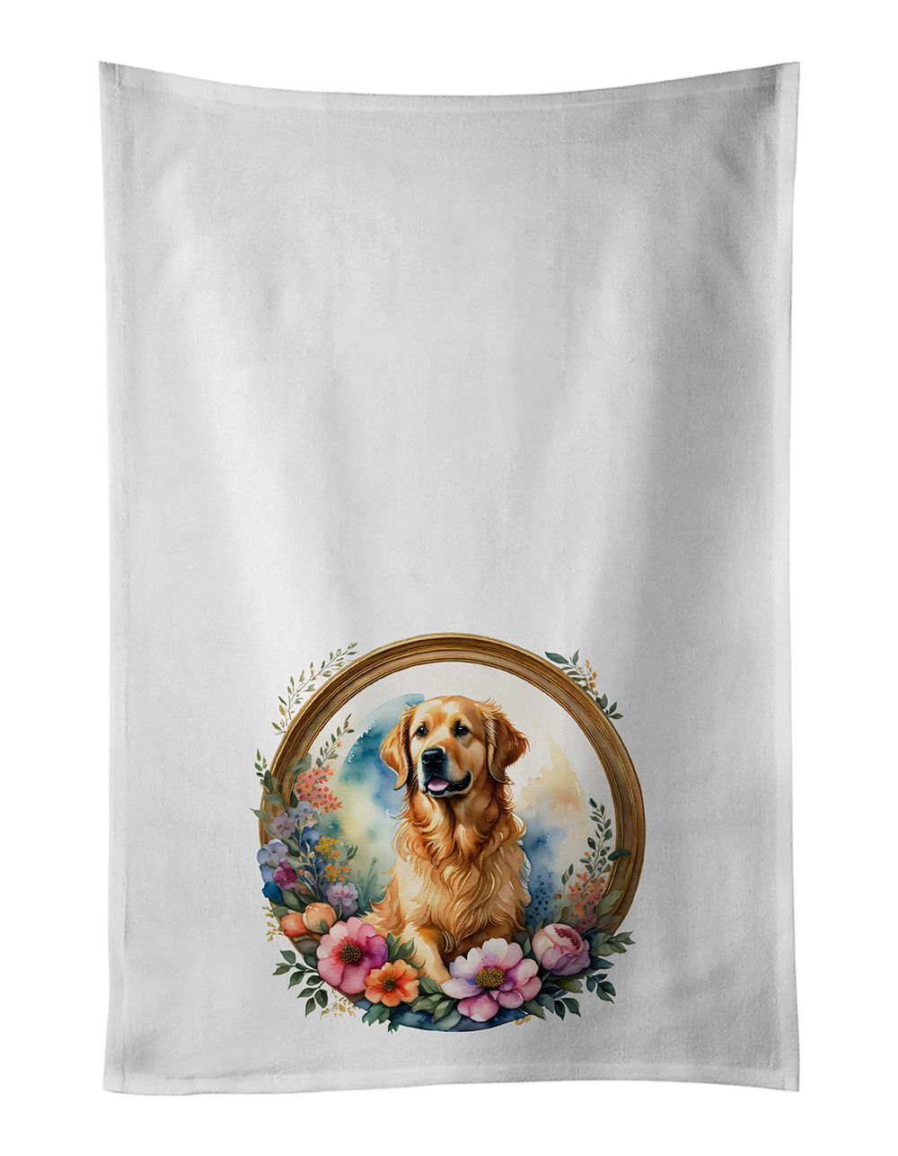 Golden Retriever and Flowers Kitchen Towel Set of 2 White Dish Towels Decorative Bathroom Hand towel for Hand, Face, Hair, Yoga,