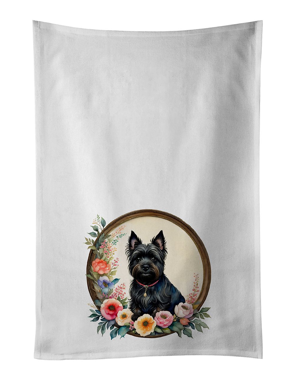 Cairn Terrier and Flowers Kitchen Towel Set of 2 White Dish Towels Decorative Bathroom Hand towel for Hand, Face, Hair, Yoga, Te