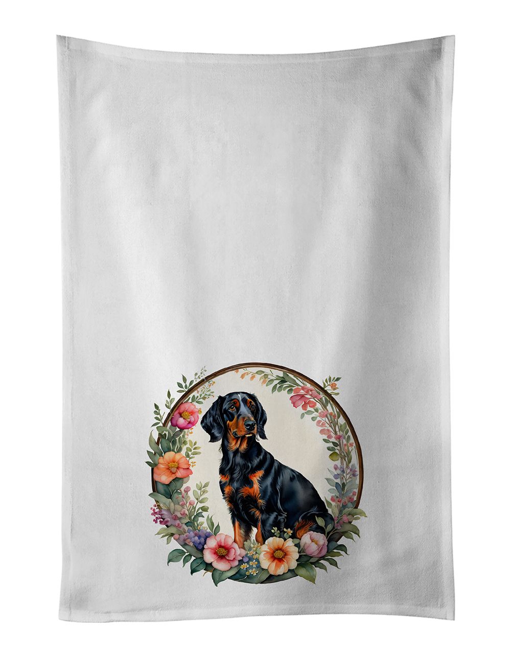 Gordon Setter and Flowers Kitchen Towel Set of 2 White Dish Towels Decorative Bathroom Hand towel for Hand, Face, Hair, Yoga, Te