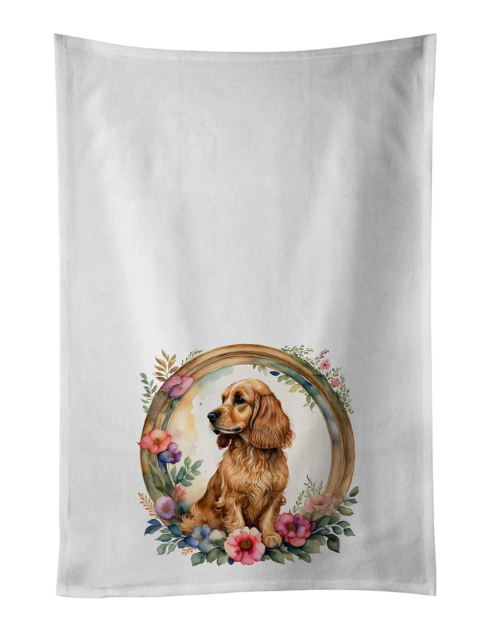 English Cocker Spaniel and Flowers Kitchen Towel Set of 2 White Dish Towels Decorative Bathroom Hand towel for Hand, Face, Hair,