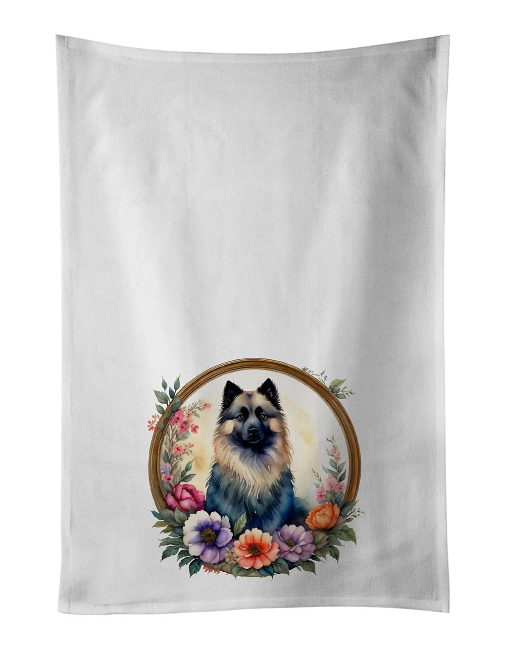 Keeshond and Flowers Kitchen Towel Set of 2 White Dish Towels Decorative Bathroom Hand towel for Hand, Face, Hair, Yoga, Tea, Di