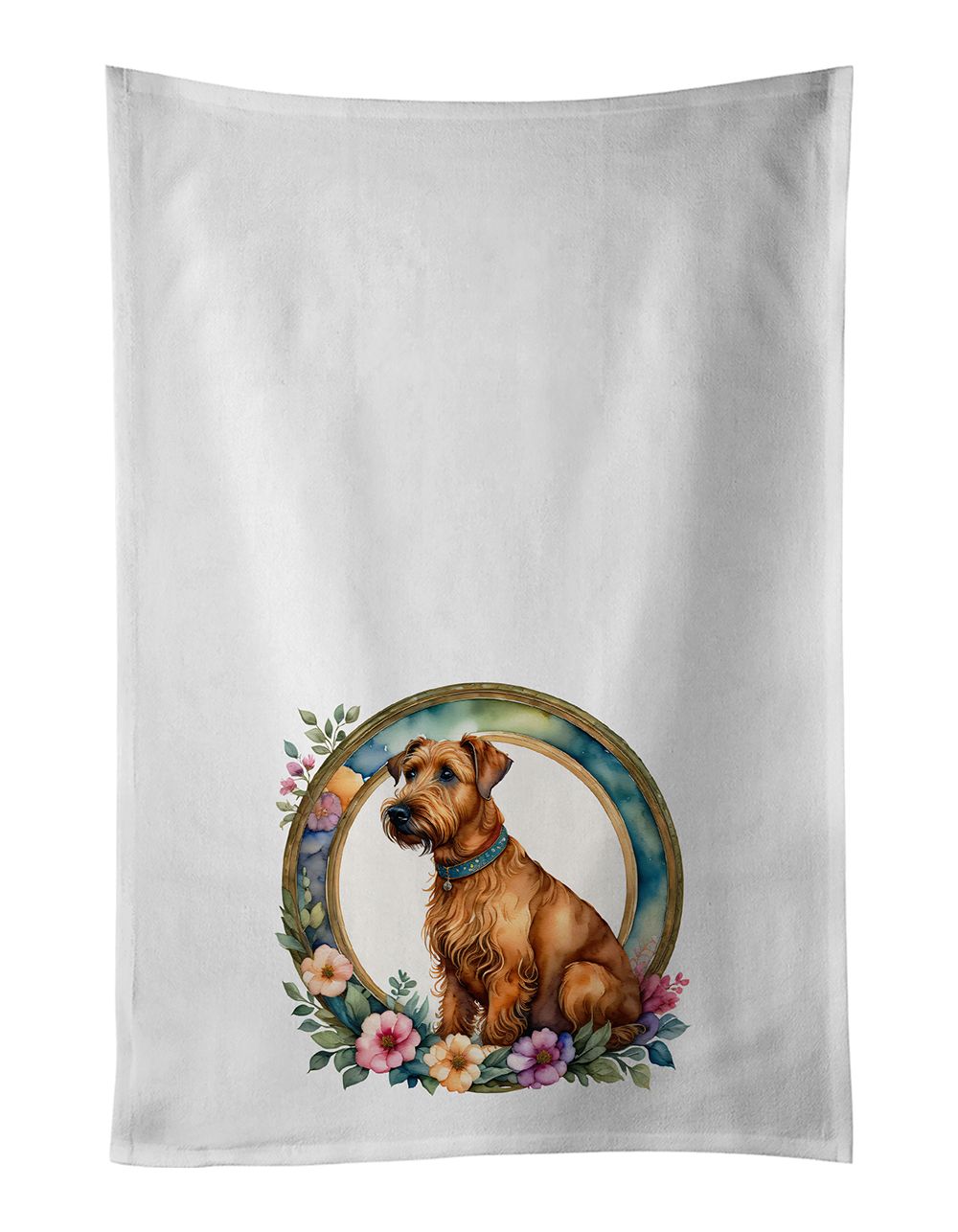 Irish Terrier and Flowers Kitchen Towel Set of 2 White Dish Towels Decorative Bathroom Hand towel for Hand, Face, Hair, Yoga, Te