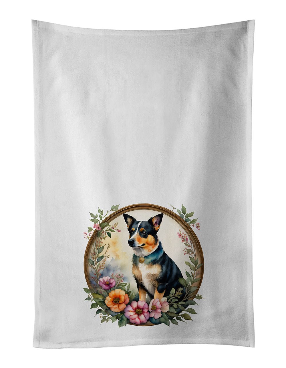 Lancashire Heeler and Flowers Kitchen Towel Set of 2 White Dish Towels Decorative Bathroom Hand towel for Hand, Face, Hair, Yoga