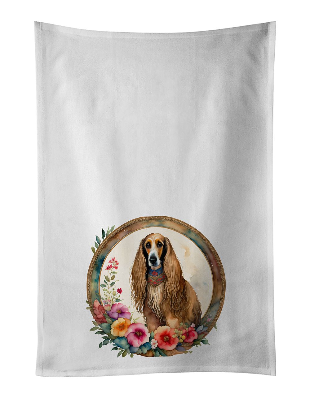 Afghan Hound and Flowers Kitchen Towel Set of 2 White Dish Towels Decorative Bathroom Hand towel for Hand, Face, Hair, Yoga, Tea
