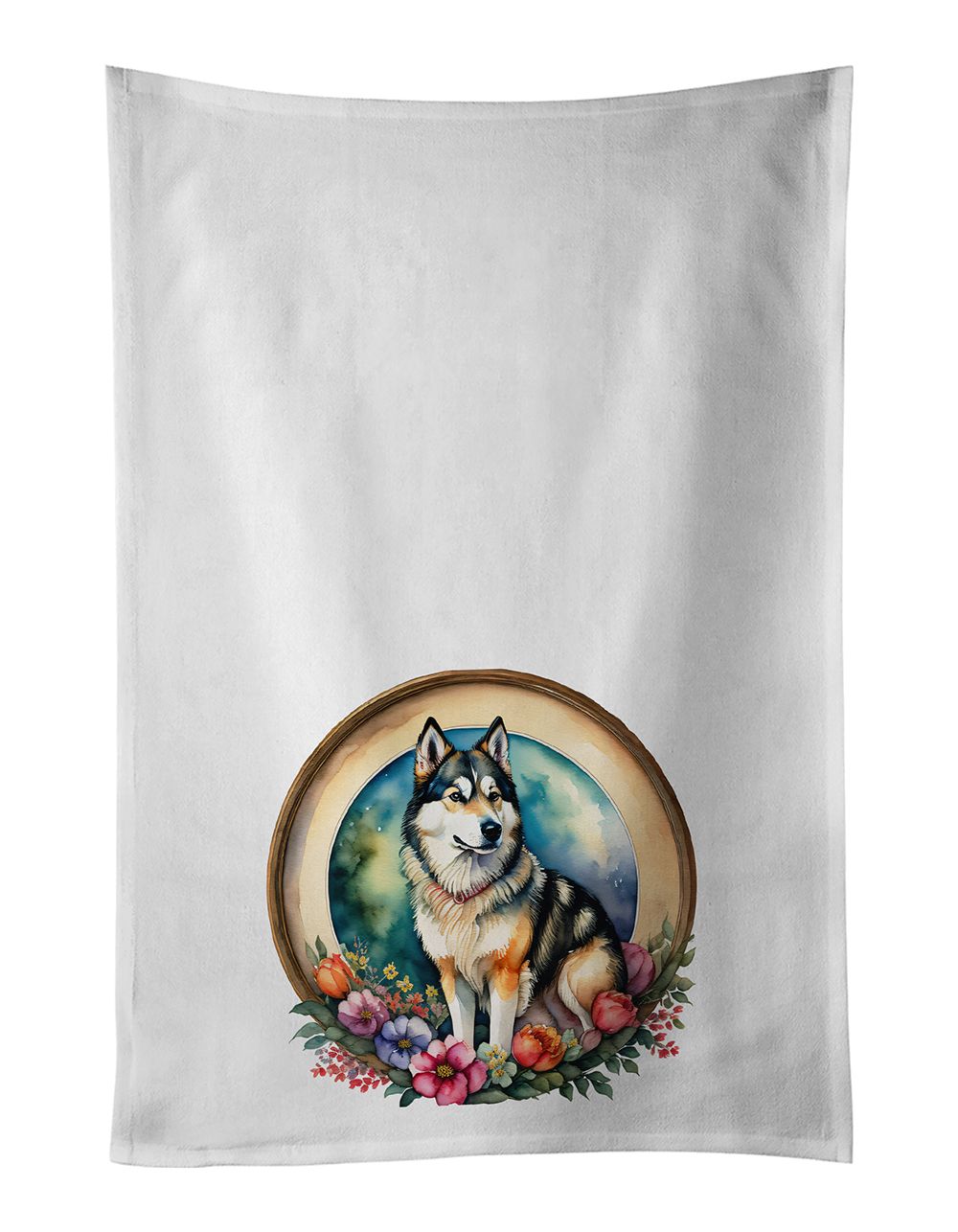 Alaskan Malamute and Flowers Kitchen Towel Set of 2 White Dish Towels Decorative Bathroom Hand towel for Hand, Face, Hair, Yoga,