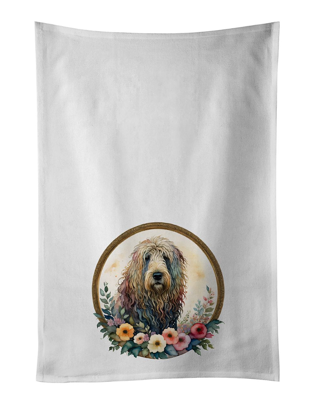 Komondor and Flowers Kitchen Towel Set of 2 White Dish Towels Decorative Bathroom Hand towel for Hand, Face, Hair, Yoga, Tea, Di