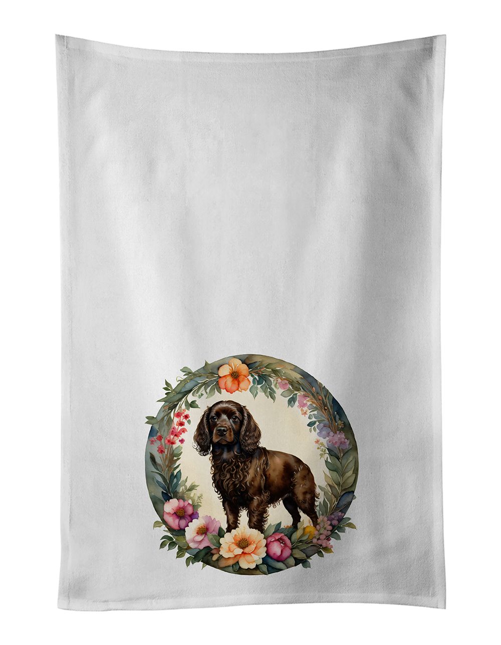 Boykin Spaniel and Flowers Kitchen Towel Set of 2 White Dish Towels Decorative Bathroom Hand towel for Hand, Face, Hair, Yoga, T