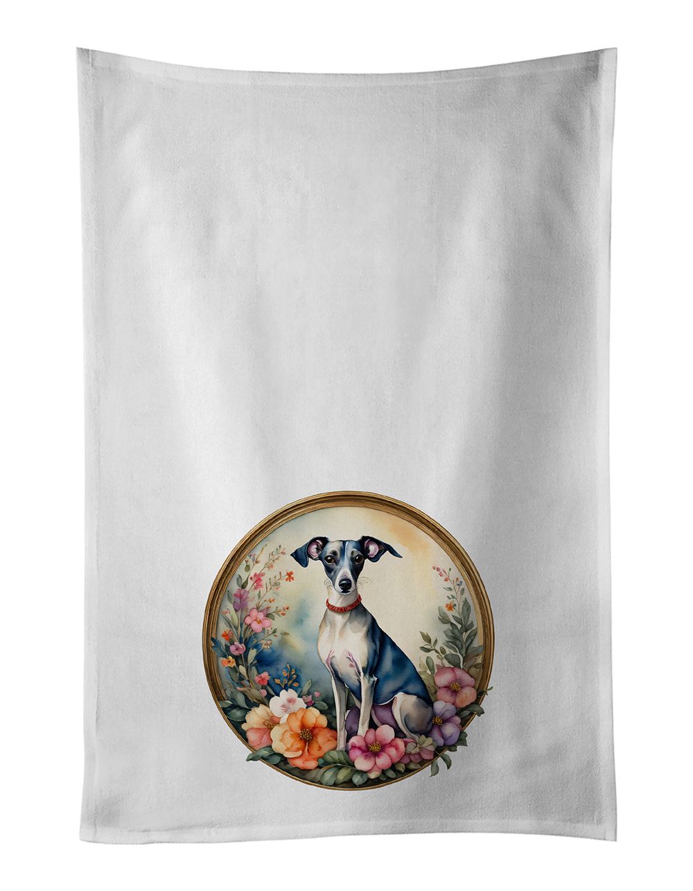 Italian Greyhound and Flowers Kitchen Towel Set of 2 White Dish Towels Decorative Bathroom Hand towel for Hand, Face, Hair, Yoga