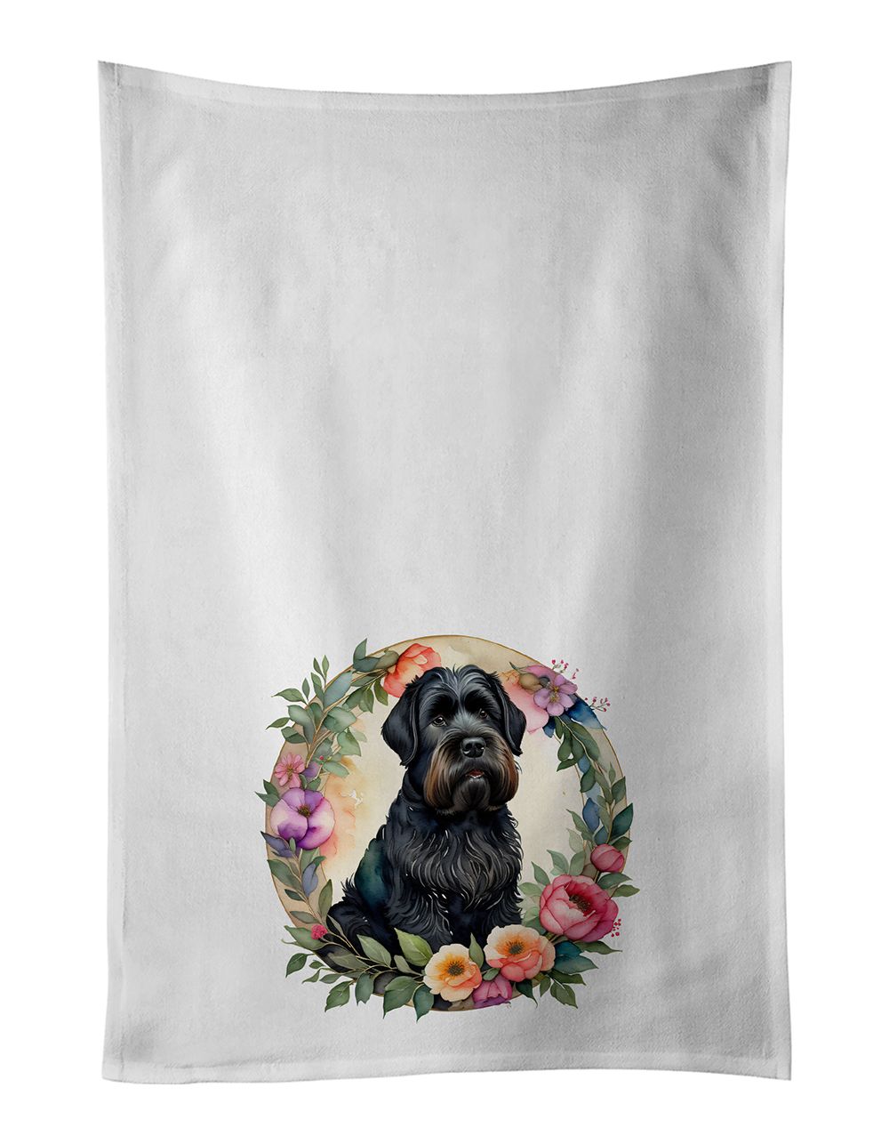Black Russian Terrier and Flowers Kitchen Towel Set of 2 White Dish Towels Decorative Bathroom Hand towel for Hand, Face, Hair, 