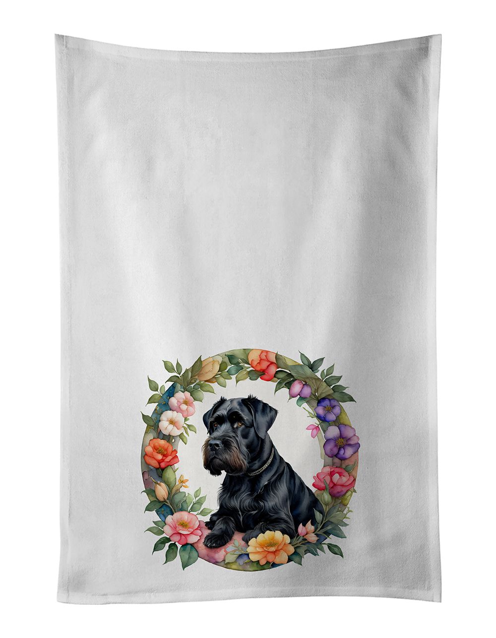Giant Schnauzer and Flowers Kitchen Towel Set of 2 White Dish Towels Decorative Bathroom Hand towel for Hand, Face, Hair, Yoga, 