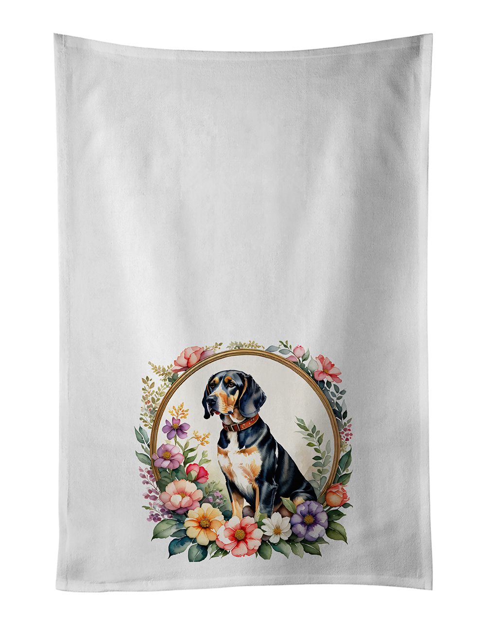 American English Coonhound and Flowers Kitchen Towel Set of 2 White Dish Towels Decorative Bathroom Hand towel for Hand, Face, H