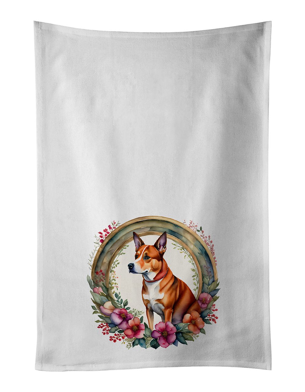 Basenji and Flowers Kitchen Towel Set of 2 White Dish Towels Decorative Bathroom Hand towel for Hand, Face, Hair, Yoga, Tea, Dis