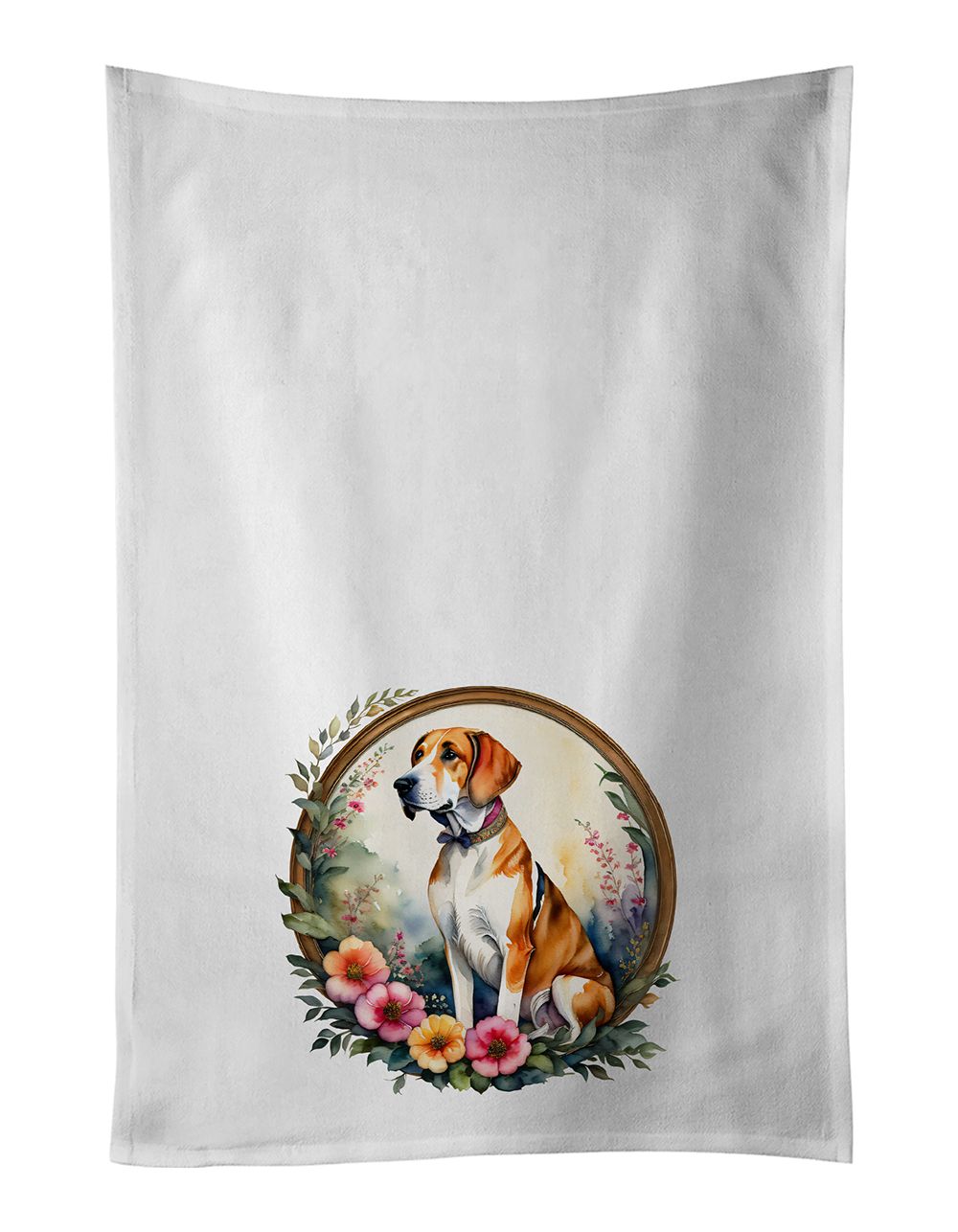 English Foxhound and Flowers Kitchen Towel Set of 2 White Dish Towels Decorative Bathroom Hand towel for Hand, Face, Hair, Yoga,