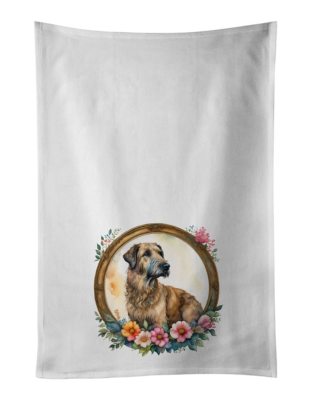 Irish Wolfhound and Flowers Kitchen Towel Set of 2 White Dish Towels Decorative Bathroom Hand towel for Hand, Face, Hair, Yoga, 