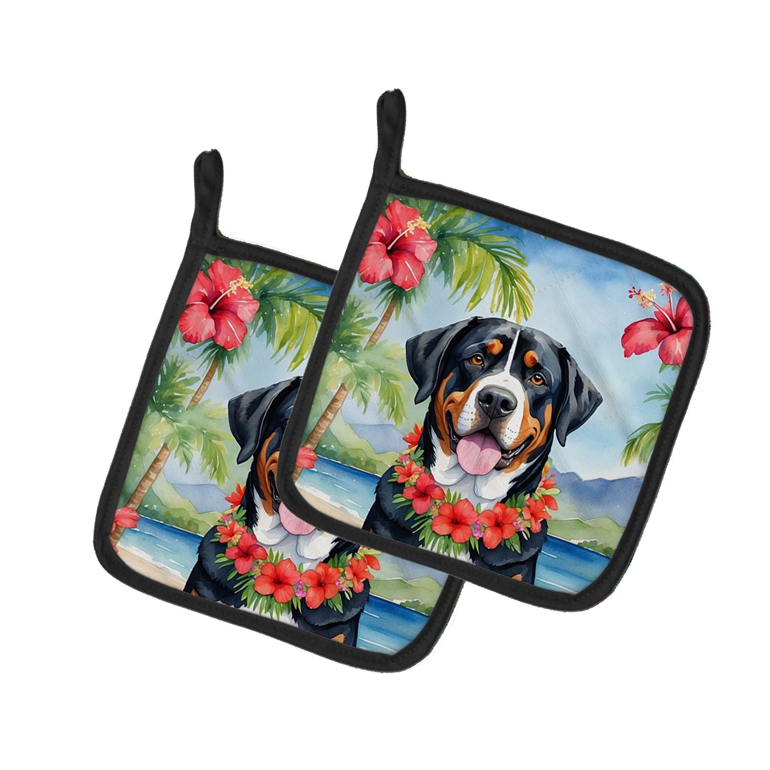 Greater Swiss Mountain Dog Luau Pair of Pot Holders Kitchen Heat Resistant Pot Holders Sets Oven Hot Pads for Cooking Baking BBQ