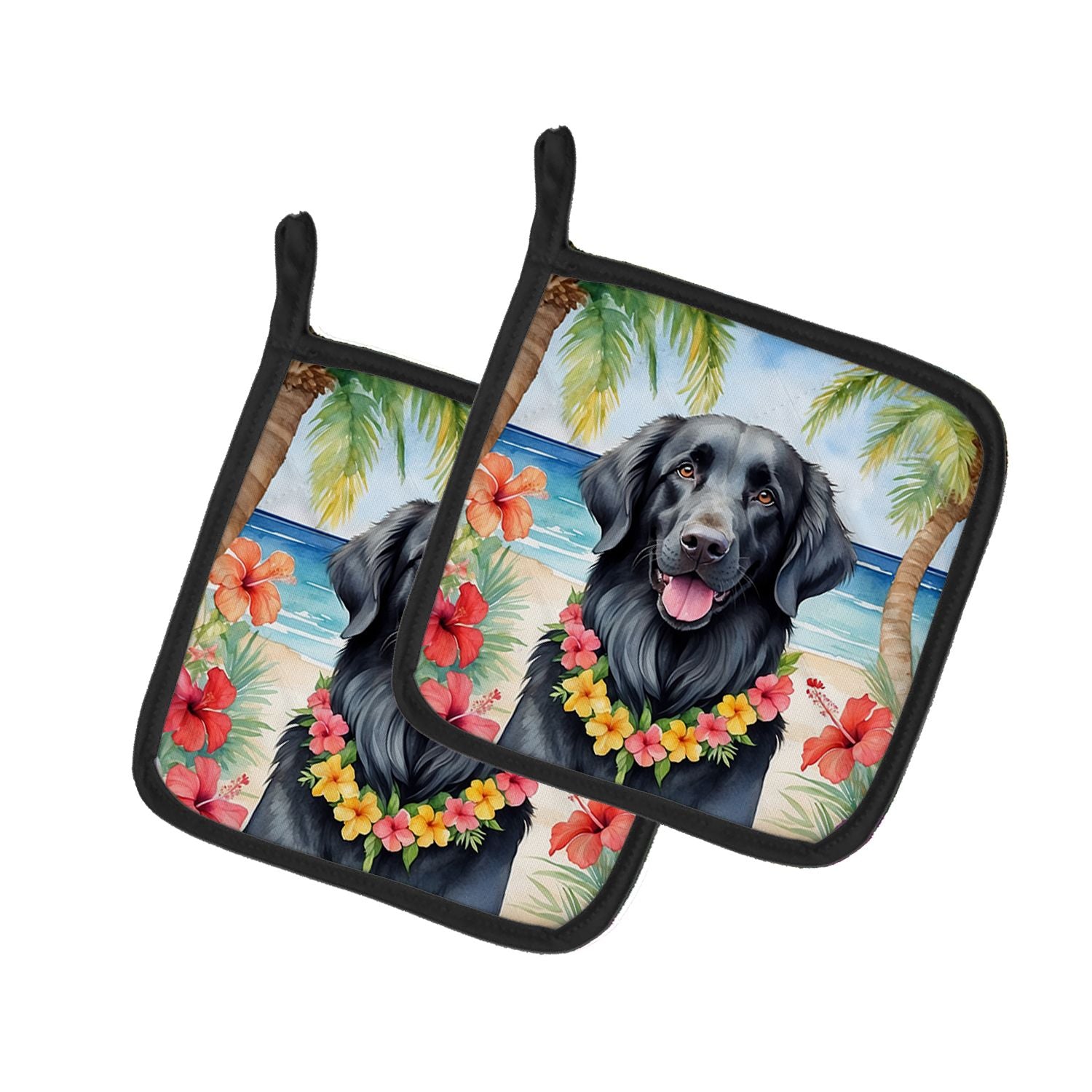 Flat-Coated Retriever Luau Pair of Pot Holders Kitchen Heat Resistant Pot Holders Sets Oven Hot Pads for Cooking Baking BBQ, 7 1