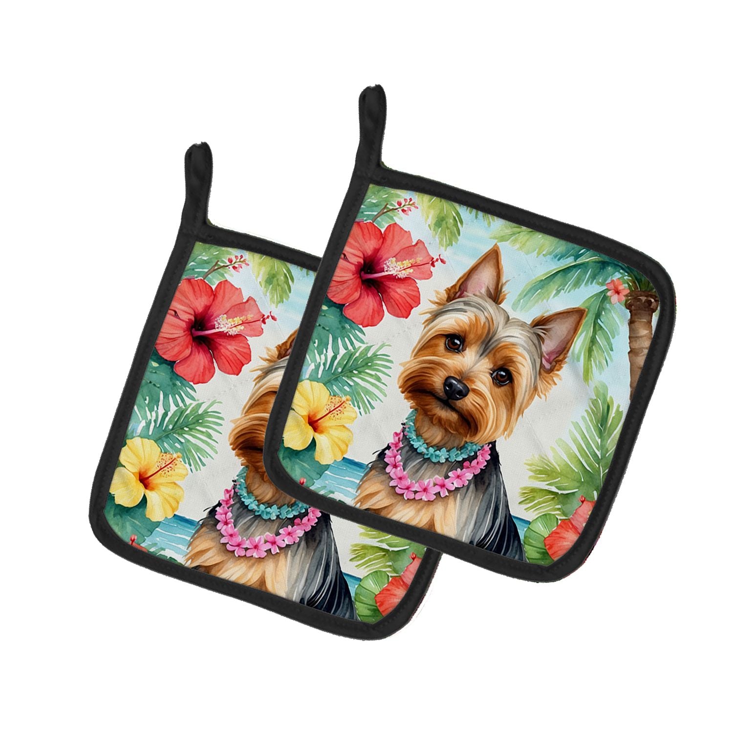 Silky Terrier Luau Pair of Pot Holders Kitchen Heat Resistant Pot Holders Sets Oven Hot Pads for Cooking Baking BBQ, 7 1/2 x 7 1