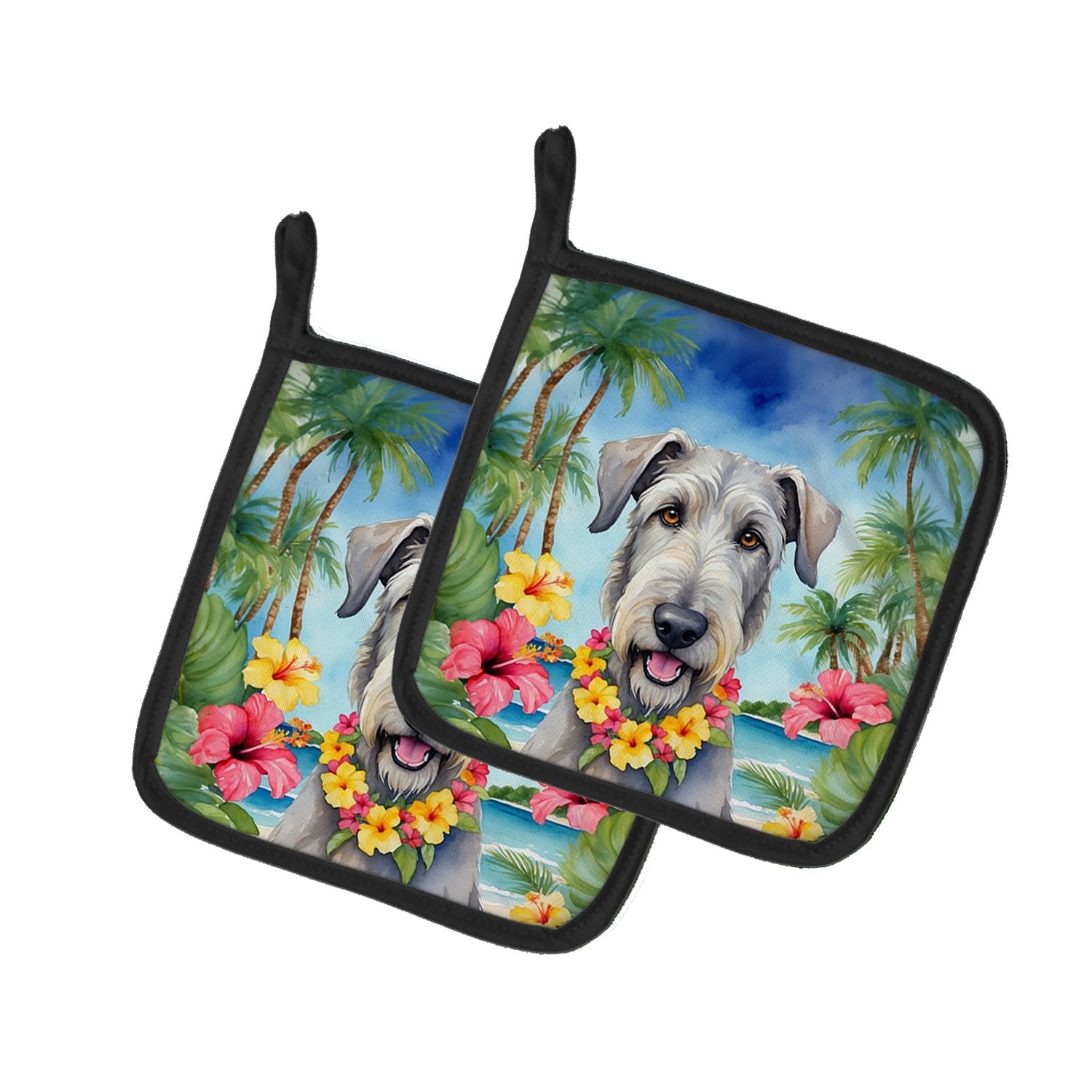 Irish Wolfhound Luau Pair of Pot Holders Kitchen Heat Resistant Pot Holders Sets Oven Hot Pads for Cooking Baking BBQ, 7 1/2 x 7